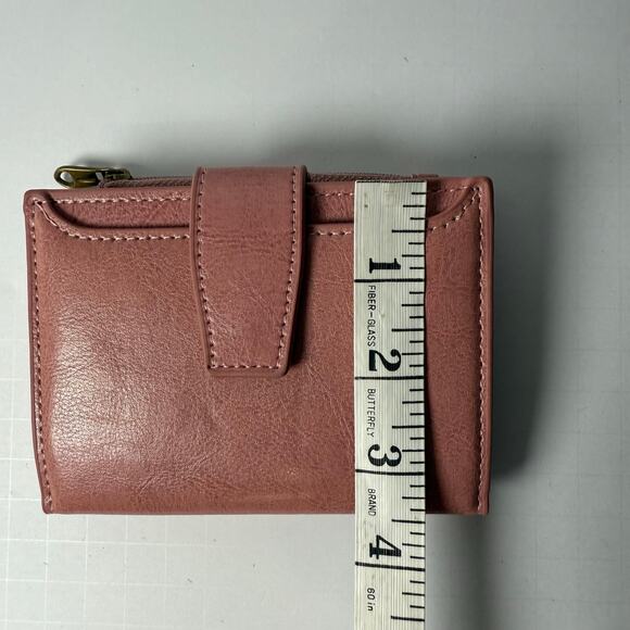 Blush Pink Small Wallet Compact Faux Leather Bifold with Zipper Coin Pouch - Picture 3 of 8